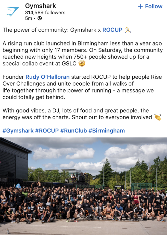 Rocup & Gymshark LinkedIn Post
